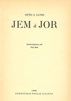 Omslaget til Otto J. Lunds Jem å Jor (1948)